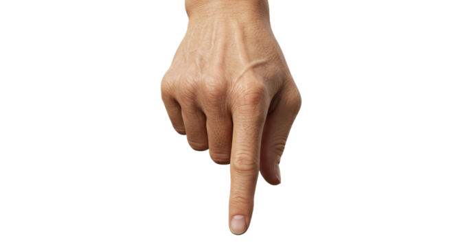 Hand points directly downwards isolated view