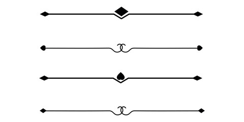 Text dividers, decorative lines, lines separators, borders flat vectors isolated on white background.