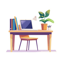 2D flat vector illustration of Textbooks On Desk, isolated on a white background.