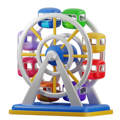 3D illustration of a vibrant Ferris wheel, ideal for amusement park or entertainment promotion and web design.