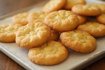 A tray with delicious sweet biscuits, close-up view