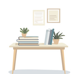 Textbooks On Desk 2D flat vector illustration, isolated on a white background.