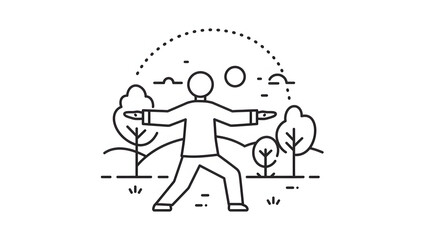 Minimalist Line Art Illustration of Person Balancing Outdoors in Nature Scene