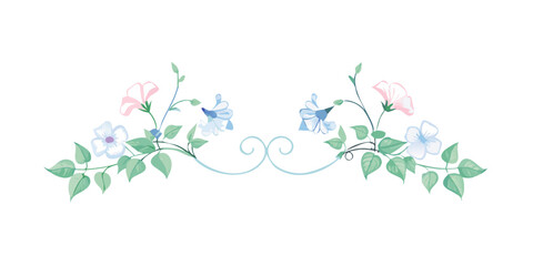 Delicate pastel floral divider design with greenery and blossoms  