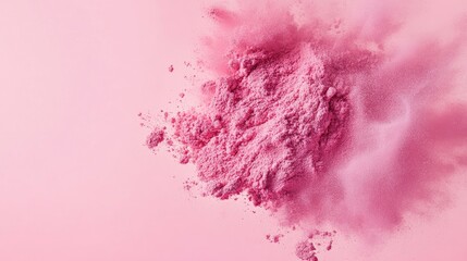 Pink powder explosion against a pale pink backdrop.