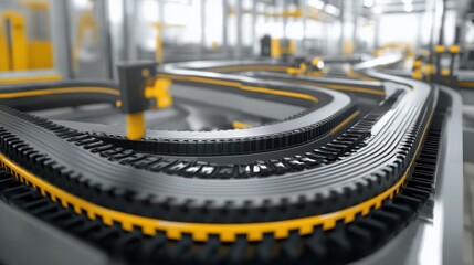 Obraz premium Conveyor belts play a crucial role in automotive manufacturing by transporting car parts along the assembly line.