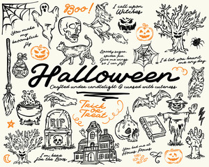 Whimsical Halloween hand drawn illustration vector set