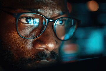 Man looking at a computer monitor