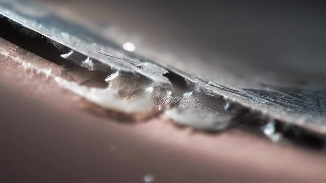 Close up view of a silicone elastomer's self healing process, showcasing its unique surface restoration effect after a small cut, with a subtle glisten highlighting its innovative properties