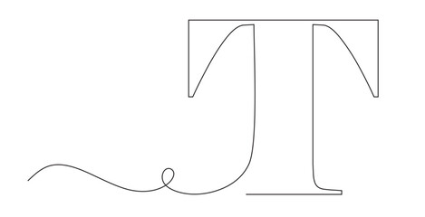 Fototapeta premium art of a continuous line from the letter T with a line that curves and twists