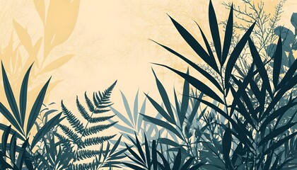 Fern Leaves in The Lower Part of The Pale Orange Background
