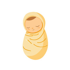 2D flat vector illustration of Swaddled Infant, isolated on a white background.