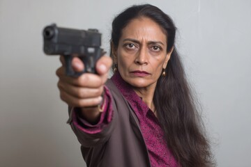 Businesswoman holding a gun