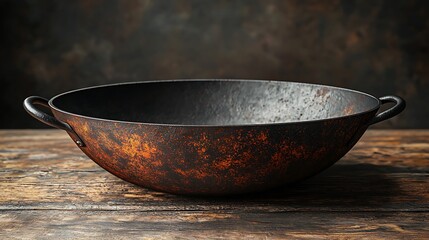 Aged cast iron wok with handles high resolution picture