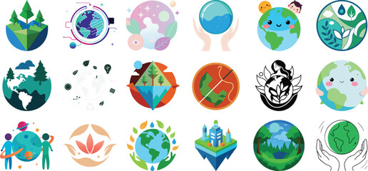 Set of colorful globe icons