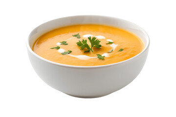 bowl of vegetable cream soup isolated on transparent background