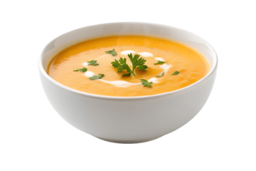 bowl of vegetable cream soup isolated on transparent background