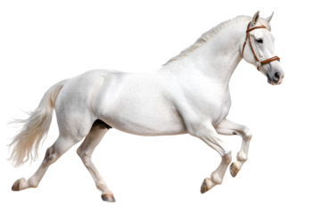 White  horse with long mane run free gallop isolated on white. Ai Generated Images