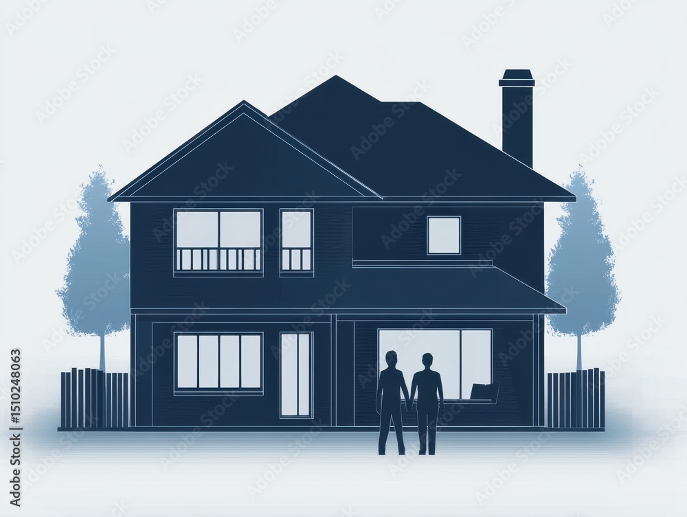 Poster blueprint of home: a blueprint rendering of a house, showcasing architectural details, the presence 