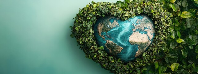 Heart shaped earth on green grass under sunlight, love and saving the world for the next generation.