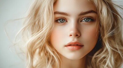 young beautiful model with white hair on a white background