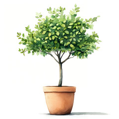 Watercolor Trees in Rustic Clay Pots