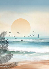 Golden Sunset Over Tranquil Ocean Waves
