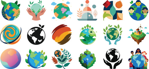 Set of colorful globe icons