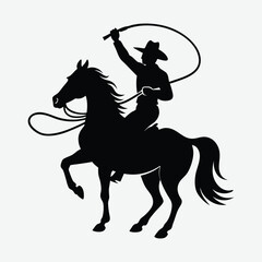 Silhouette of a Cowboy Roaring on a Horse with Lasso.