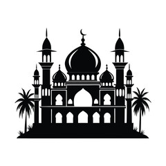 Silhouette of a Majestic Mosque, Ideal for Islamic Design Projects.
