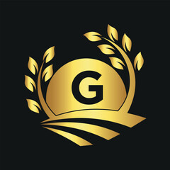 Initial Sunshine Farm Logo combine with letter G vector template