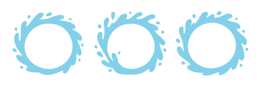 Vector water splash circle logo icon. Round water splash flat frame liquid abstract background design.