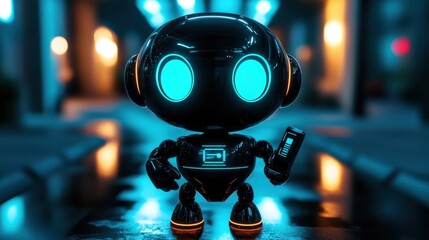 Futuristic and adorable smart cute little robot