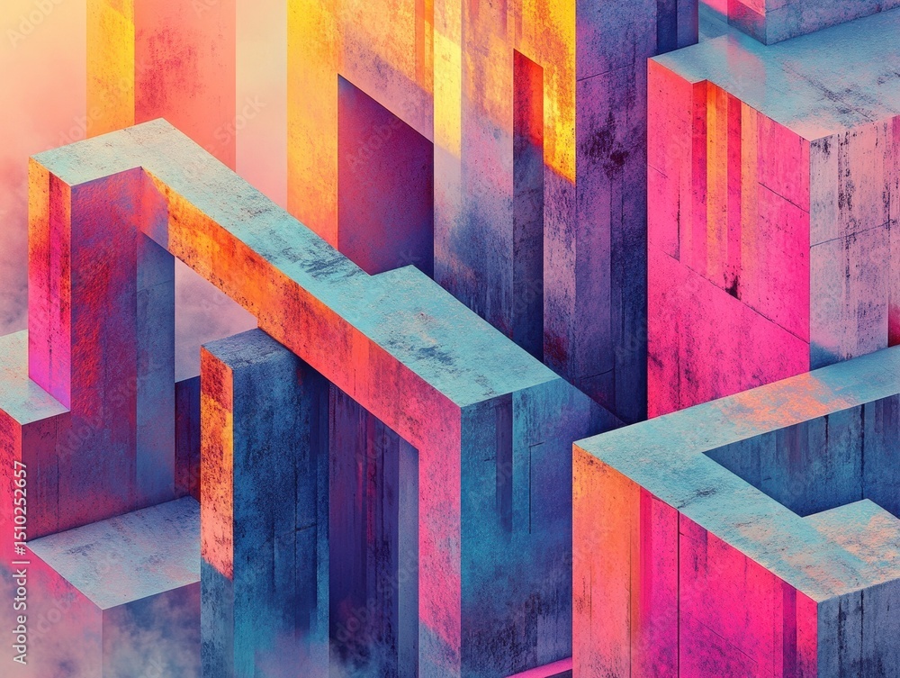 Poster geometric abstraction: a vibrant display of intersecting geometric shapes and lines, showcasing an i