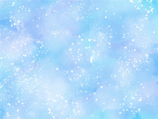 梅雨時のアジサイ・曇り空・雨空イメージの背景素材。水彩風テクスチャー。筆のタッチ。水彩の柔らかなにじみ。キラキラした光。水滴の輝き。しっとり感。