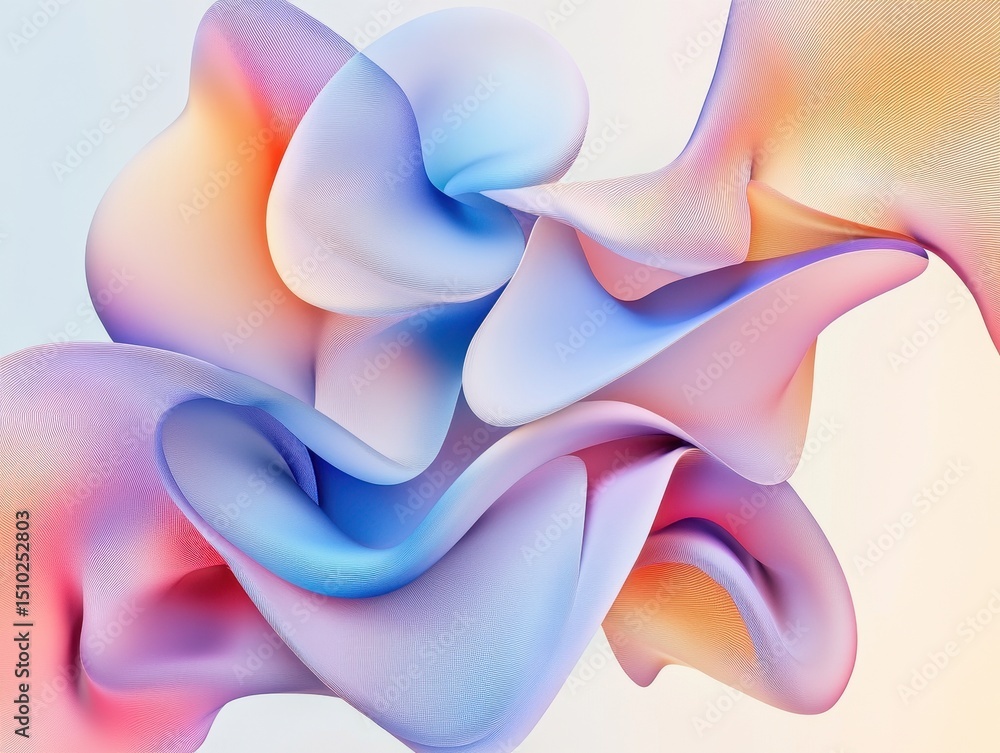 Poster ethereal forms: a mesmerizing display of abstract, flowing shapes and soft pastel colors, creating a
