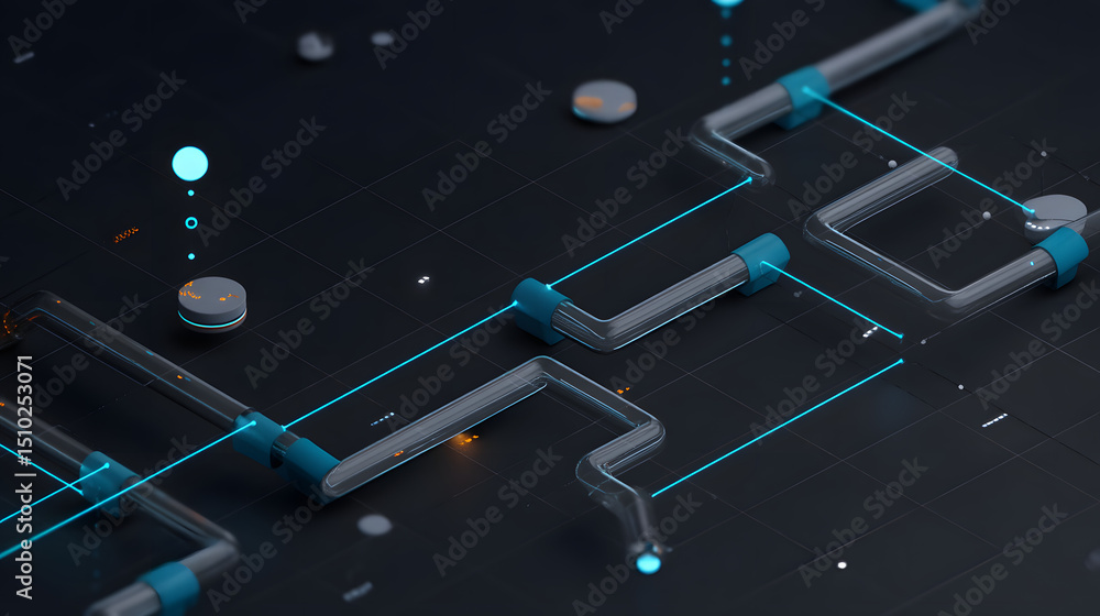 Poster connected circuit design: an intricate network of interconnected circuits and data flows in a sleek,