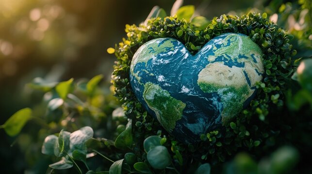 Heart shaped earth on green grass under sunlight, love and saving the world for the next generation. - Powered by Adobe