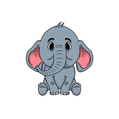 Cute baby elephant vector illustration. Hand drawn cartoon elephant