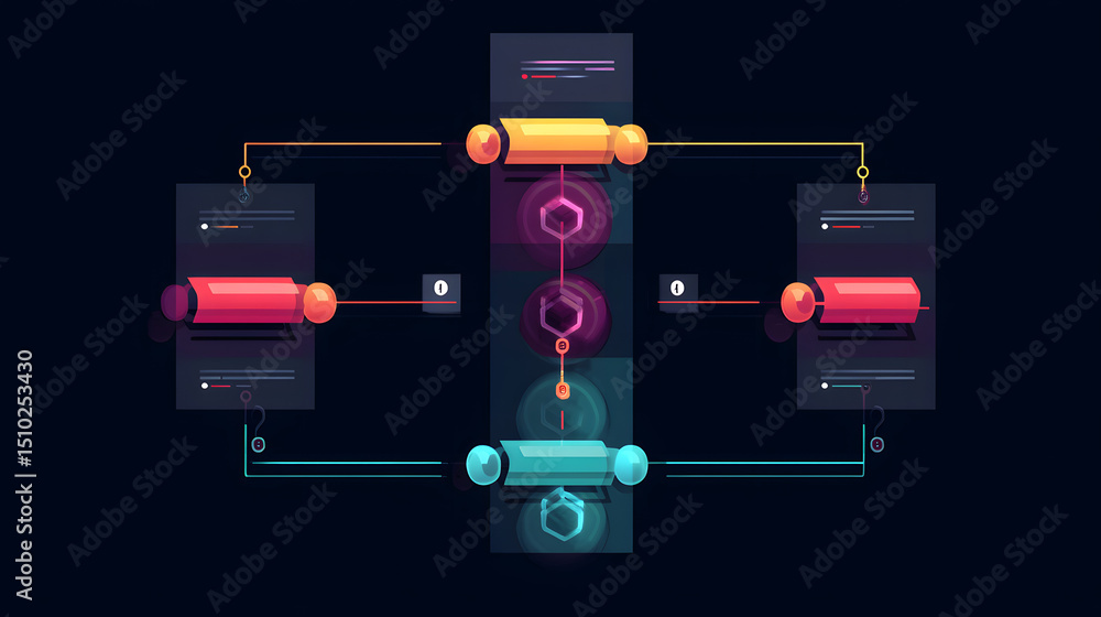 Poster abstract data flow diagram: an abstract depiction of data flow and interconnected elements, symboliz