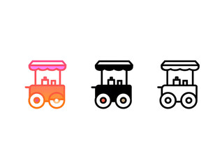 Food cart icon set gradient black and line art