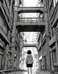 lofi street anime manga style background wallpaper design illustration, AI Generative