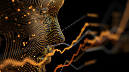 Digital Intellect: A futuristic view shows a human profile overlaid with intricate circuit patterns and data visualizations, symbolizing the intersection of intellect and technology.