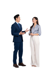 Full body image of woman asian business and manager man posing on PNG background	
