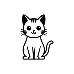 Cute Cartoon Black and White Cat Illustration – Minimalist Line Art Kitty Drawing on White Background