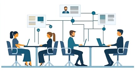 Obraz premium Job Application Process visual concept showcasing recruitment job search applications resumes interview hiring process