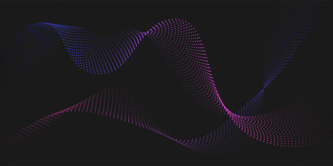 Abstract flowing wave of particles. Digital motion element for modern design. Technology dark background.