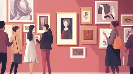 Patrons engaging with artistic expressions within the gallery space setting