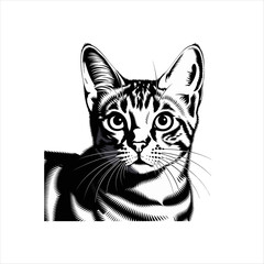 Black and White Cat Illustration – Stylized Vector Portrait of a Tabby Cat