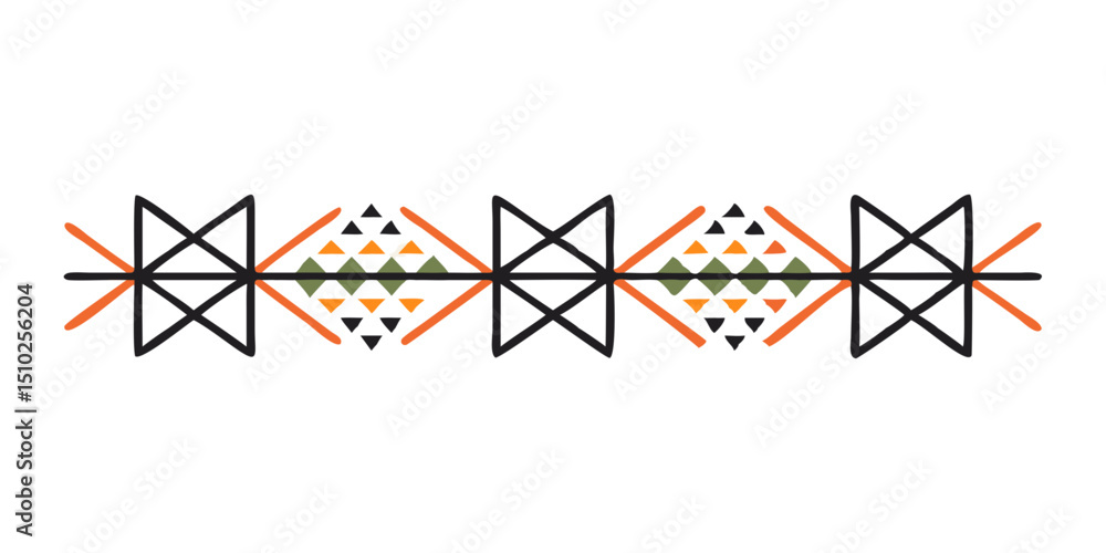 Poster geometric line art divider with zigzag patterns in orange and green
